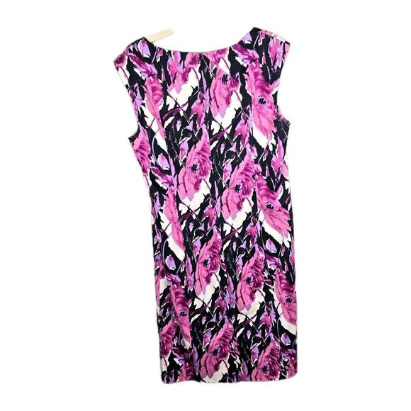 Talbots Dress Women 14 Pink Purple Floral Sheath Kick Pleat Spring Colorful - Picture 2 of 10